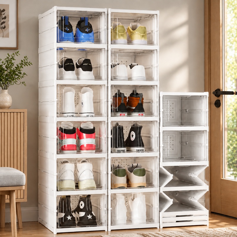 Sneaker Case - Clear Plastic Stackable Shoe Storage Box,